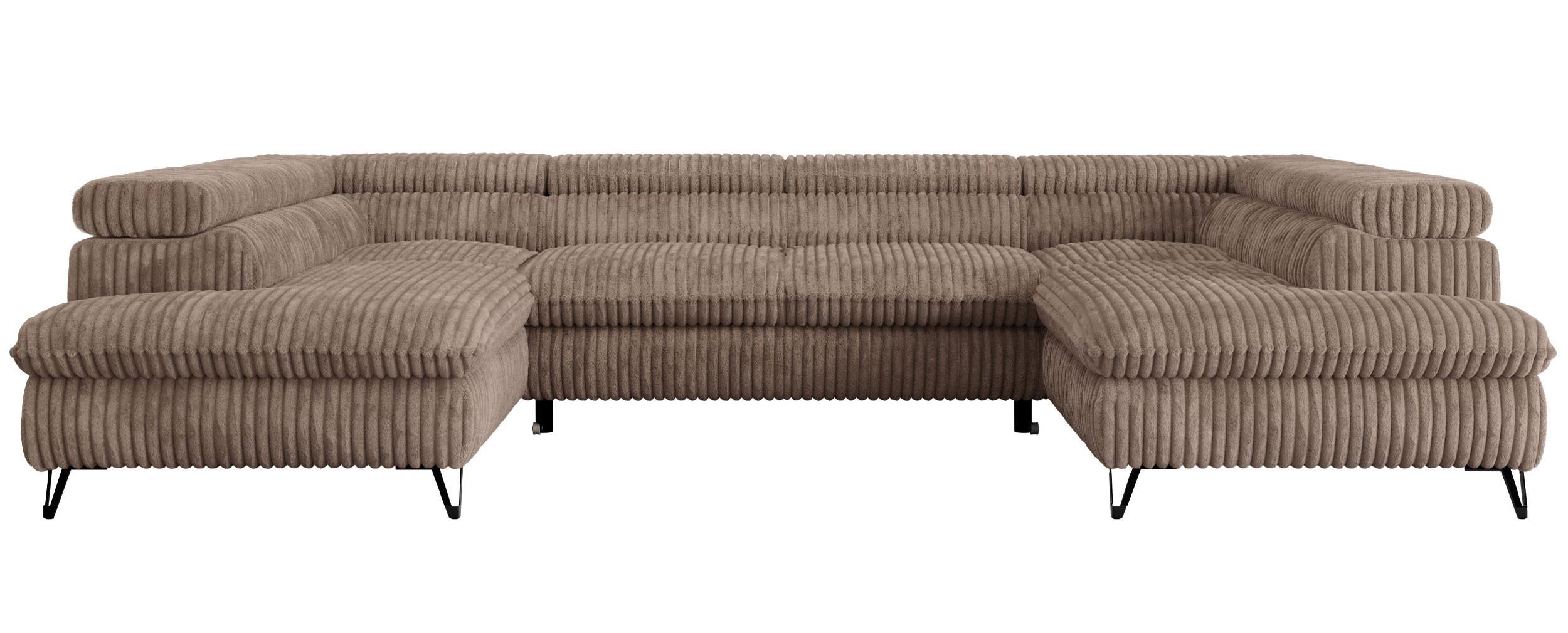 WOHNLANDSCHAFT PEDRO U Cord Braun - Schwarz/Braun, Textil/Metall (346/76/208cm) - MKS
