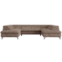WOHNLANDSCHAFT PEDRO U Cord Braun - Schwarz/Braun, Textil/Metall (346/76/208cm) - MKS