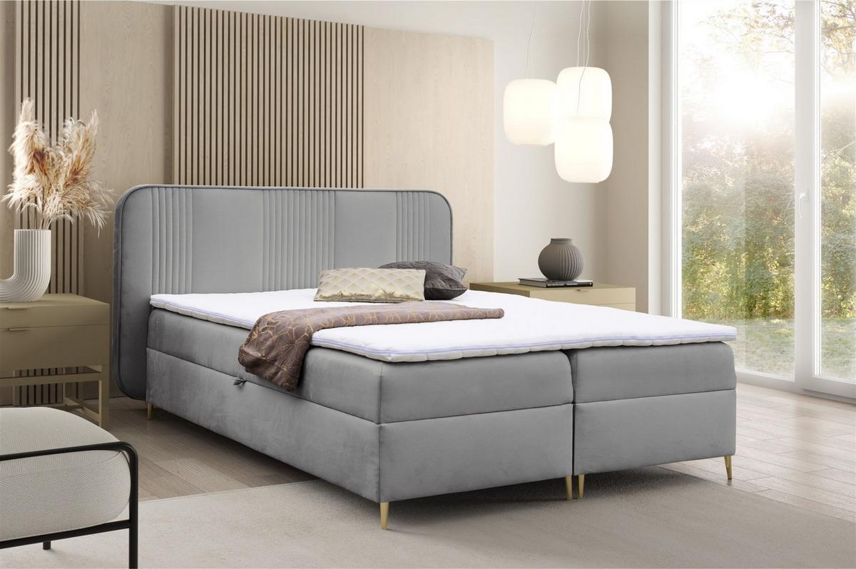 BOXBETT Avery - Grau, Holzwerkstoff/Textil (160/200cm) - Fun Möbel