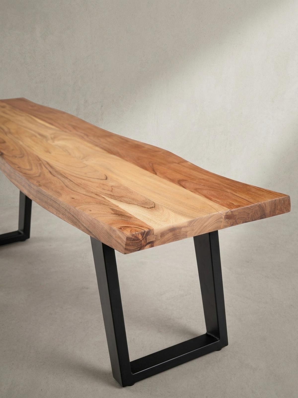 ESSZIMMERBANK Massivholz Metall Baumkante U-Beine, Akazie 180x40x46 cm - Schwarz/Braun, Holz/Metall (180/46/40cm) - KADIMA DESIGN
