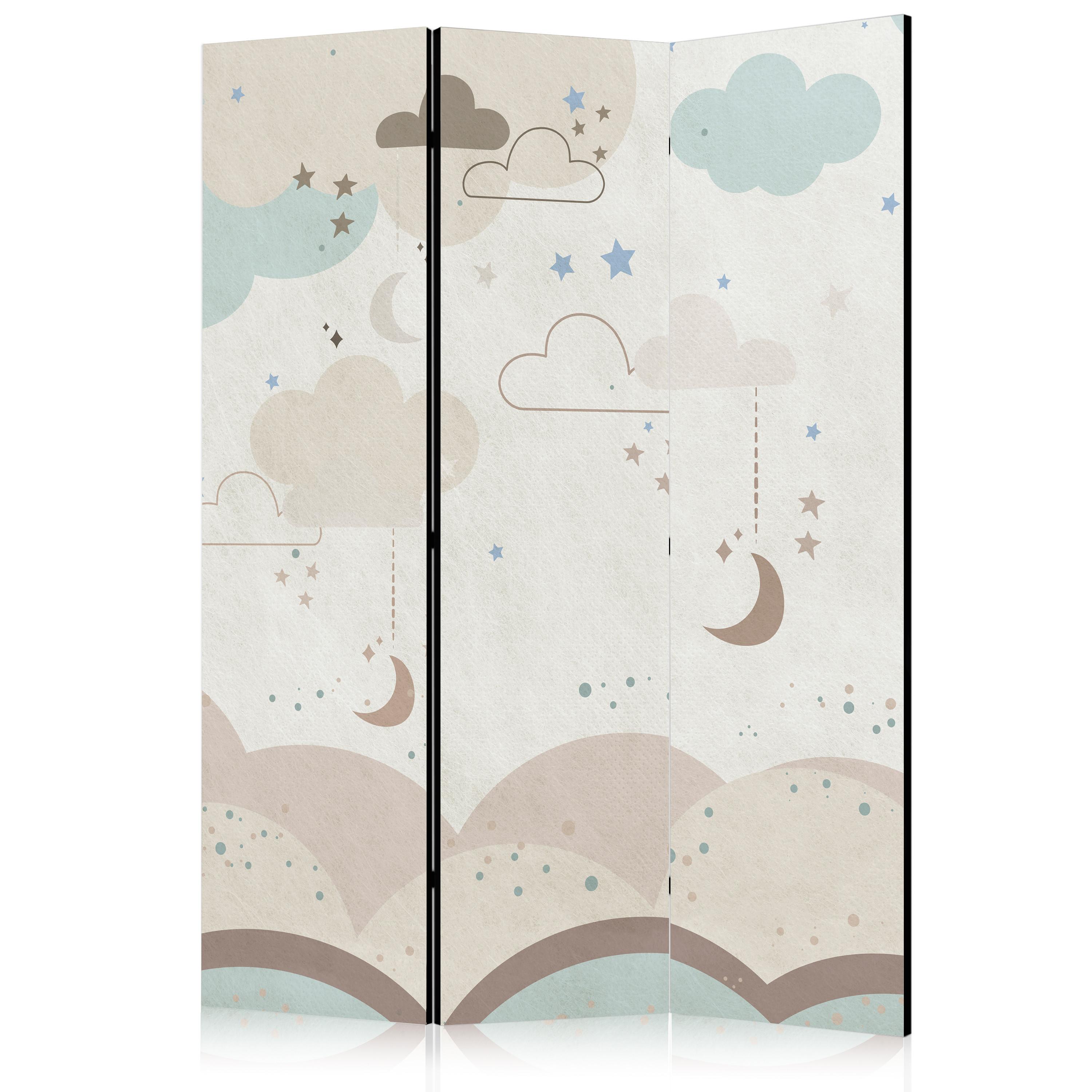 PARAVENT Akustik 3-tlg 135x172 cm Wolken Sterne f r Kinder - Beige, Holz/Textil (135/172/3cm) - Muralo