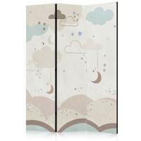 PARAVENT Akustik 3-tlg 135x172 cm Wolken Sterne f r Kinder - Beige, Holz/Textil (135/172/3cm) - Muralo