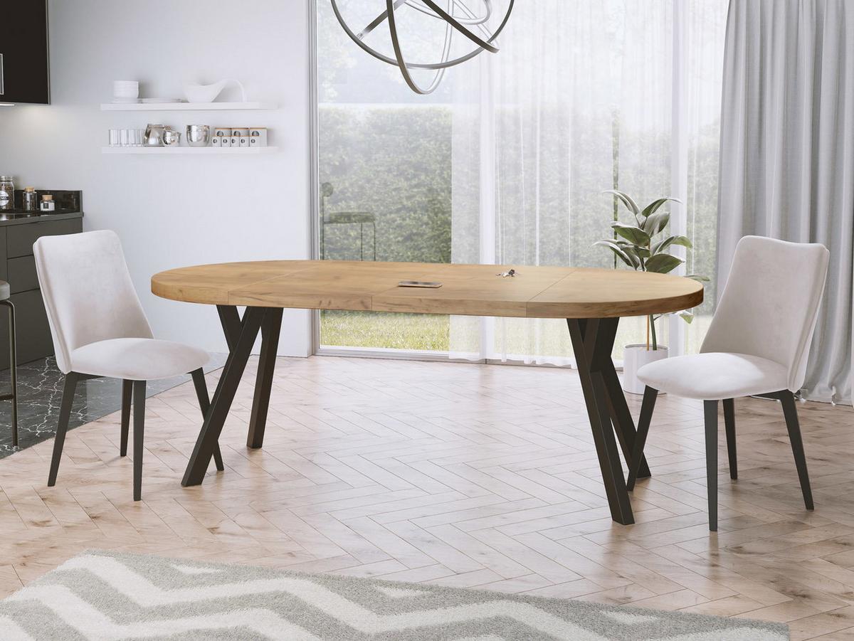 ESSTISCH Twixy runder ausziehbarer, Wotan Eiche 100-200/100/76 cm - Eiche Wotan/Schwarz, Holz/Holzwerkstoff (100/200/76cm) - WFL GROUP