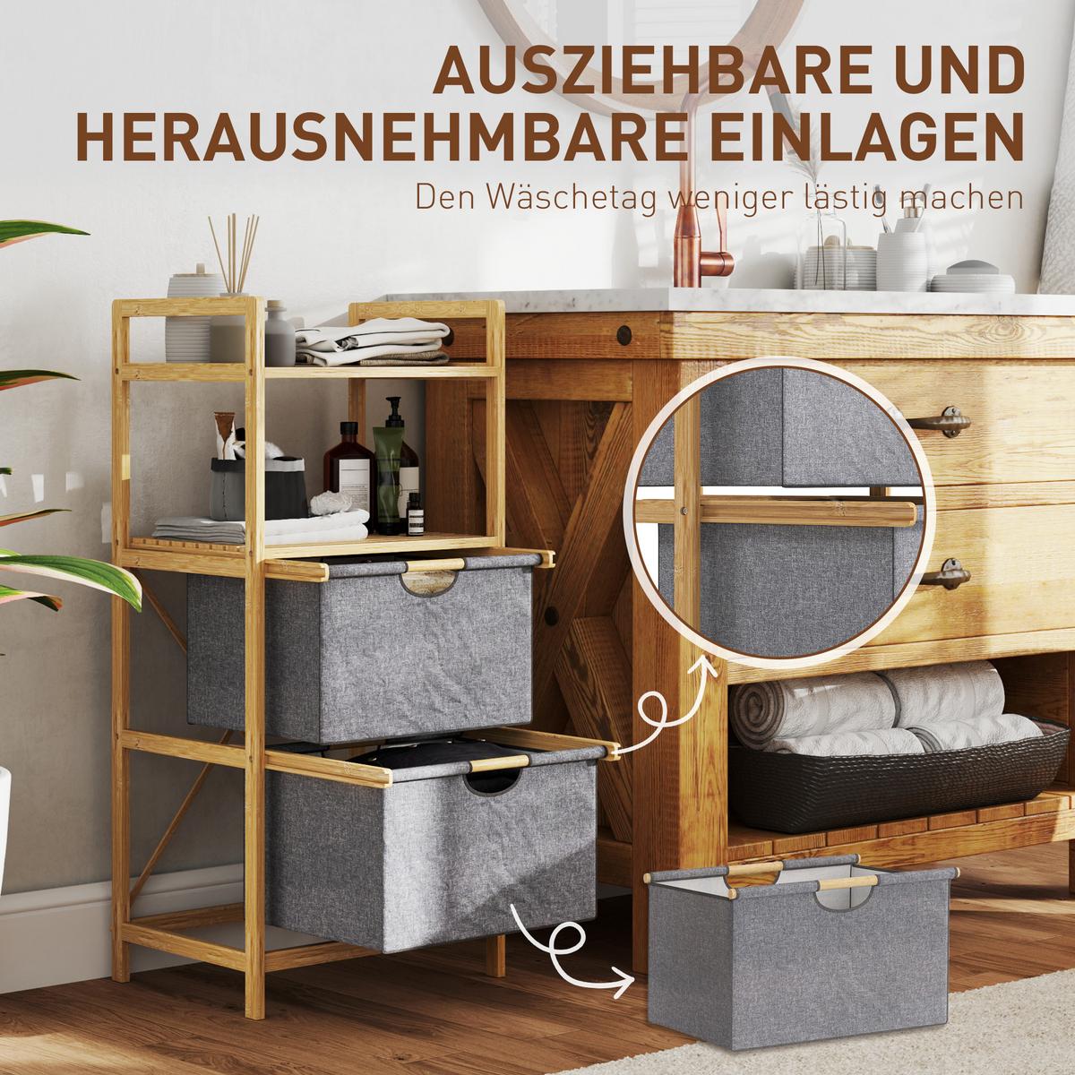 WÄSCHEKORB 35,4 L Wäschesammler, Natur - Naturfarben, Naturmaterialien (34/96/44cm) - HOMCOM