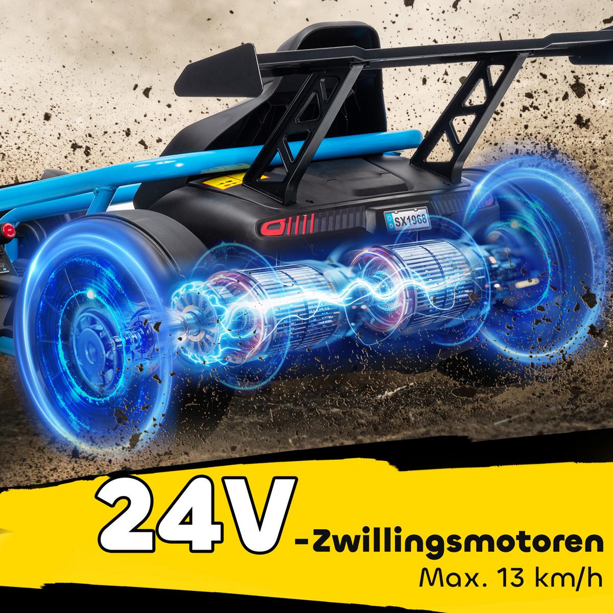 KINDER-ELEKTRO-GOKART 24 V 6-13km/h Musik und Hupe - Blau, Kunststoff (119/77/54cm) - AIYAPLAY