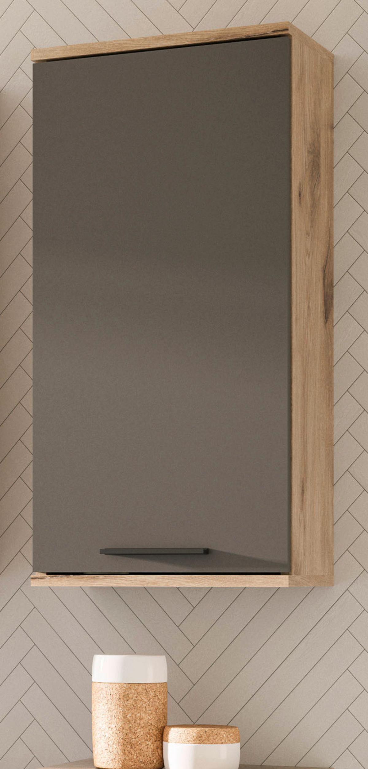 HÄNGESCHRANK Eiche grau 37 x 77 cm, Badschrank mit Soft-Close, Badezimmermöbel - Eichefarben/Schwarz, Holzwerkstoff/Kunststoff (37/77/24cm) - Inn.Furn