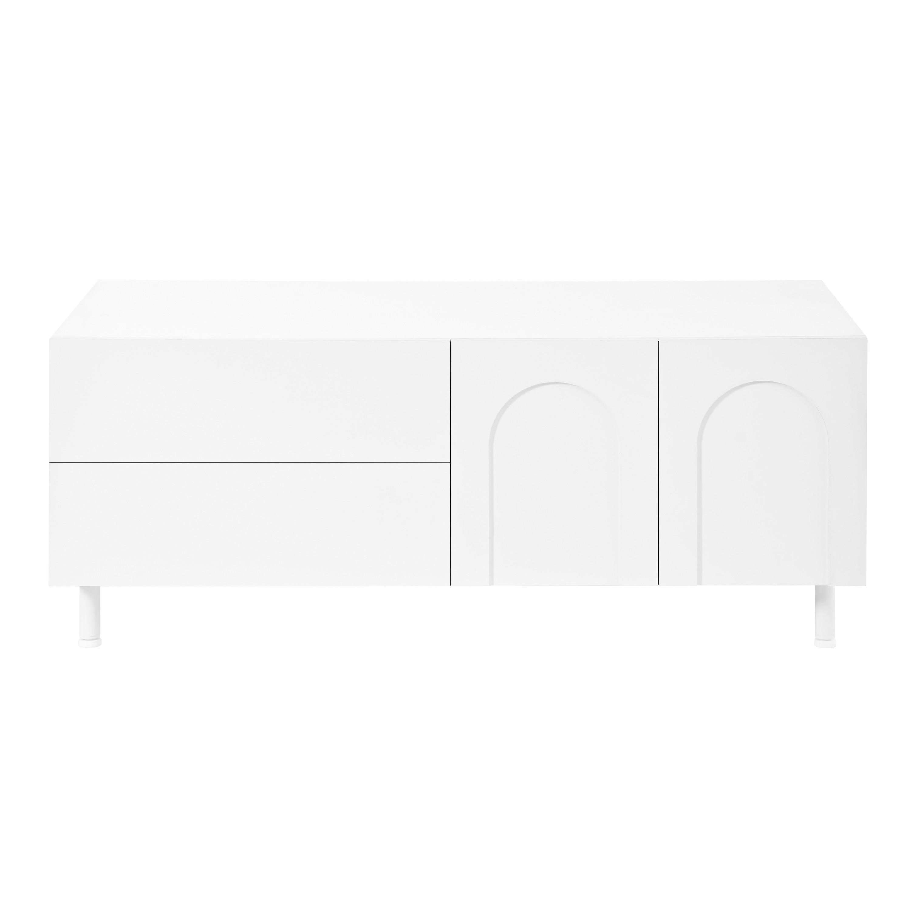 COUCHTISCH Weiß Rechteckig mit 2 Schubladen & Bogen-Türen - Weiß, Holzwerkstoff (50/100/39.5cm) - Urban Meuble