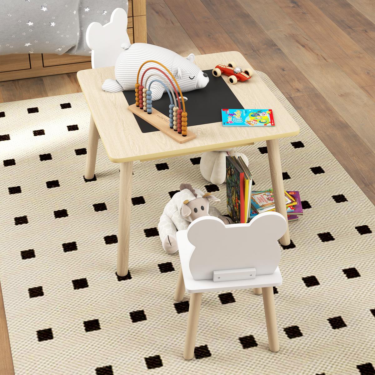 KINDER-TISCH-STUHL-SET 3er Set MDF Naturholz - Weiß/Naturfarben, Holz/Holzwerkstoff (60/44/60cm) - AIYAPLAY