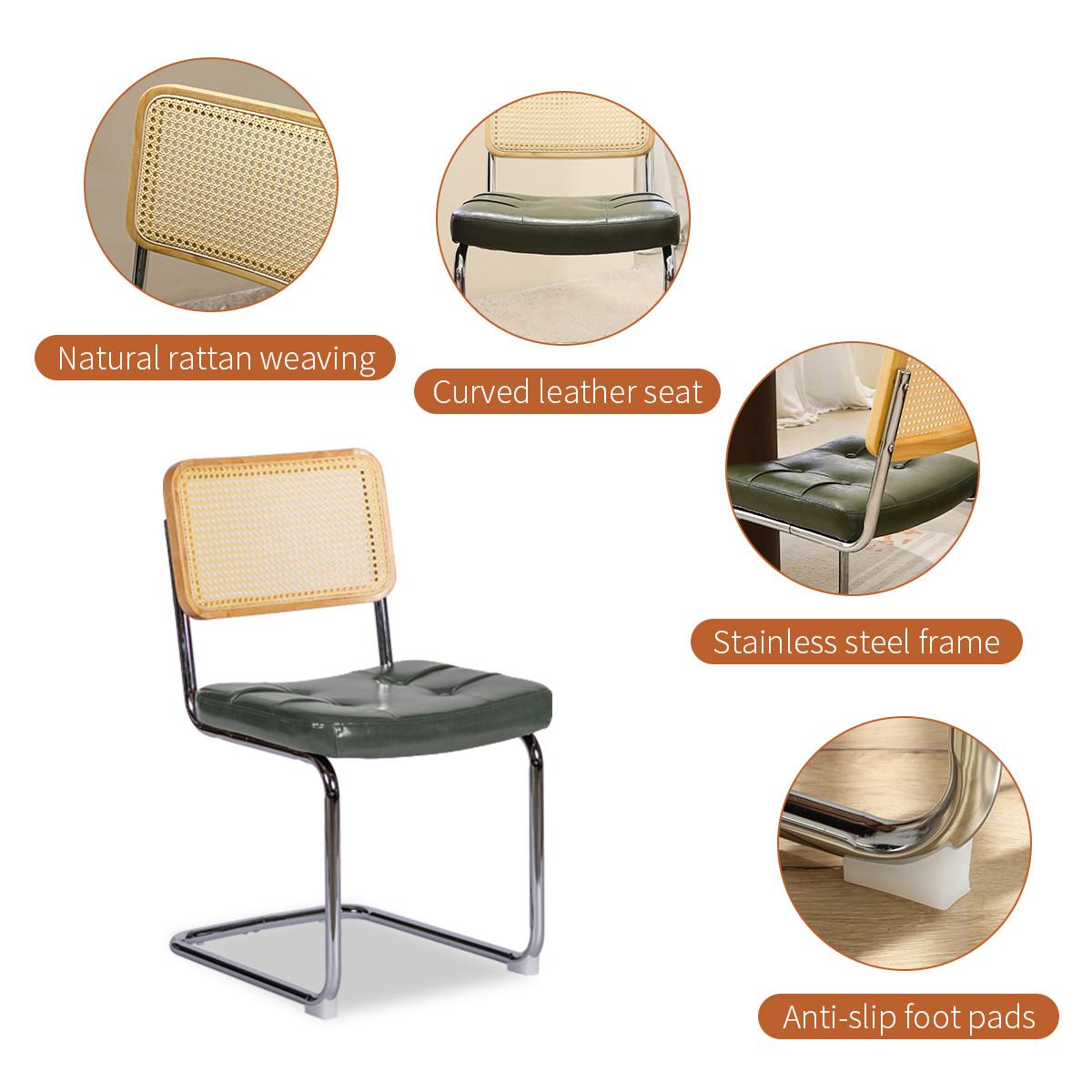ESSZIMMERSTÜHLE 4er Set Freischwinger Rattan Kunstleder - Grün, Leder (53/84.6/46.4cm) - Urban Meuble