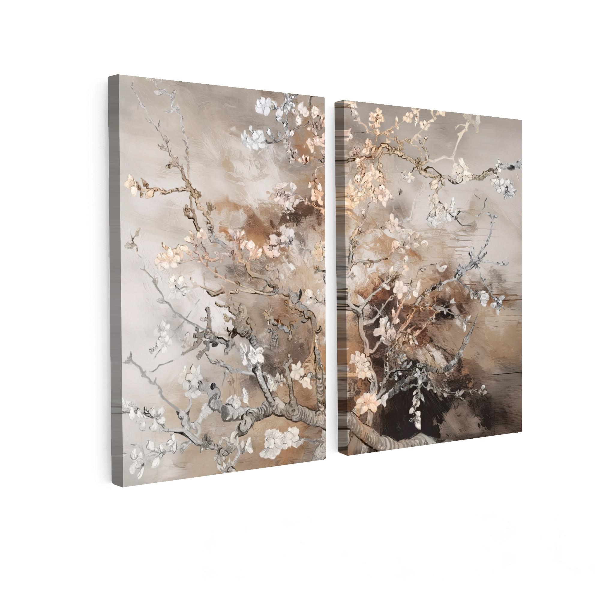 LEINWANDBILD 2er Set Mandelblüte - Abstrakt - Beige 120x90 cm - Beige, Textil (120/90cm) - MuchoWow