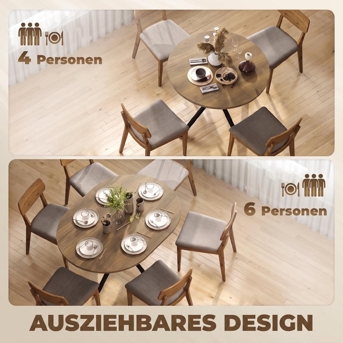 AUSZIEHBARER-ESSTISCH MDF Stahl Braun - Schwarz/Braun, Holzwerkstoff/Metall (135/100/75cm) - HOMCOM