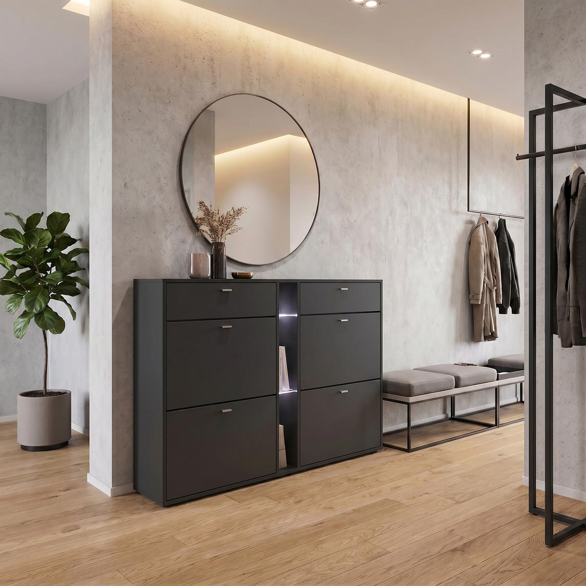SCHUHSCHRANK Today Fronten in Schwarz matt - Schwarz, Holzwerkstoff (155.5/95/28cm) - Vladon