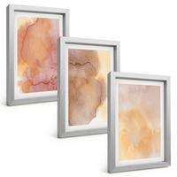 BILDER SET 3er Set - 20x30 cm Silberner Rahmen - Warme, farbenfrohe Aquarelltexturen - Silberfarben, Kunststoff (20/30cm) - TULUP