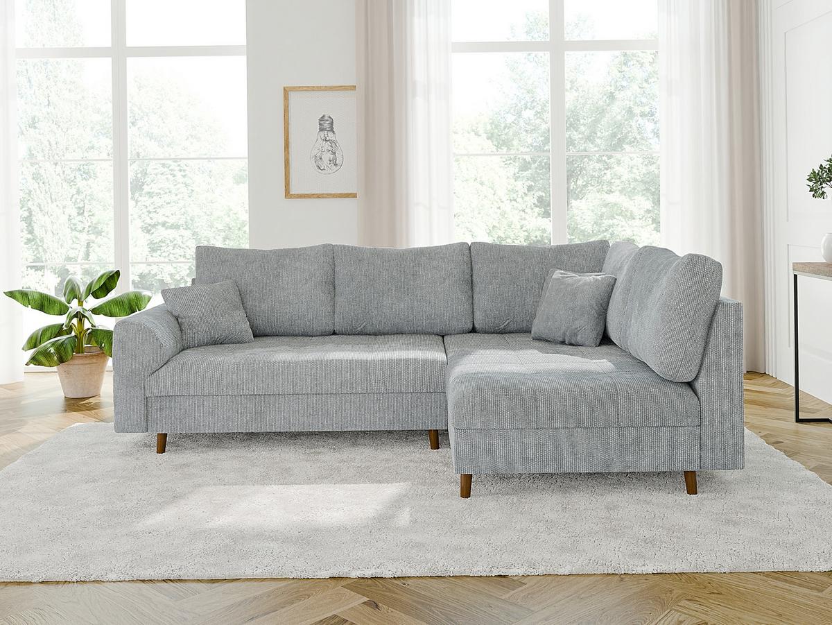 ECKSOFA Sigurd Hellgrau Chenille - Ottomane rechts - Hellgrau/Braun, Holz/Textil (231/161cm) - S-Style Möbel