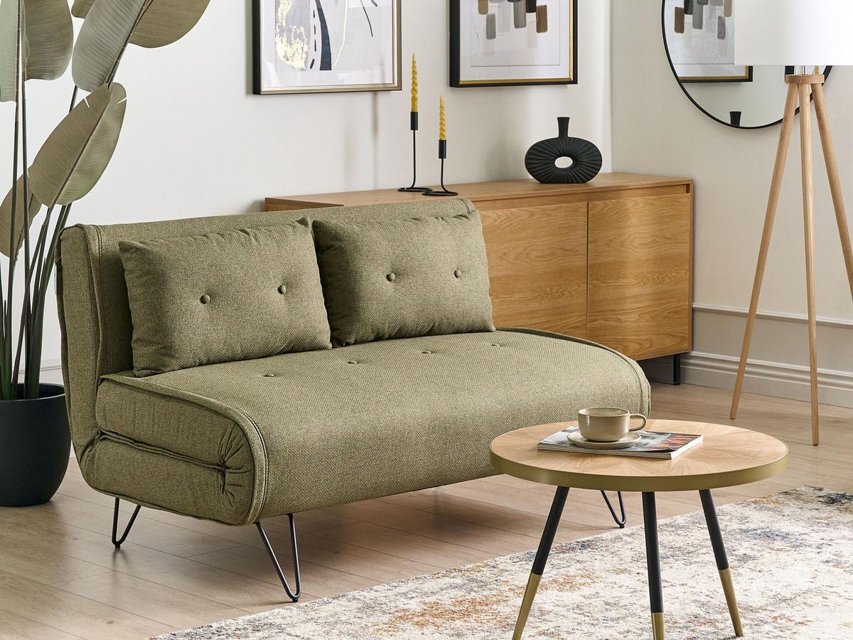 2-SITZER-SCHLAFSOFA olivgrün/schwarz Vestfold - Schwarz/Grün, Textil (130/81/78cm) - Beliani