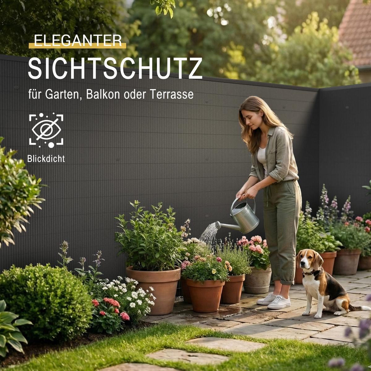 SICHTSCHUTZZAUN SolVision P12 100x300cm PVC Anthrazit - Anthrazit, Kunststoff (300cm) - Sol Royal