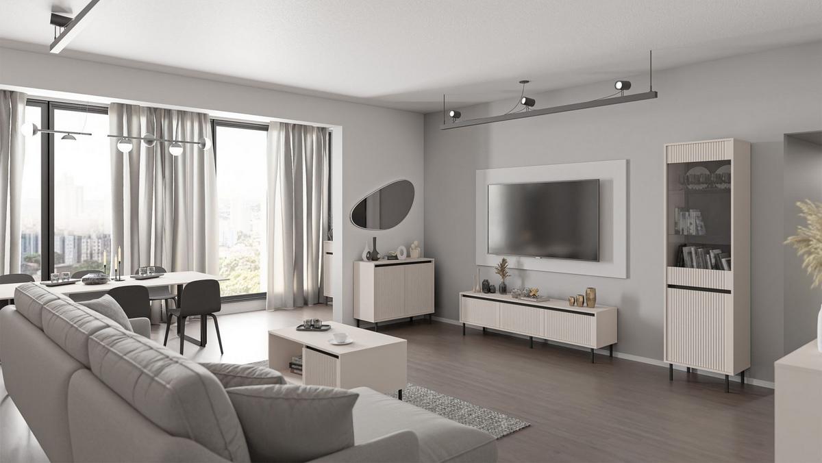 VITRINE Osaka Sandbeige 2-türig 56 cm - Beige/Schwarz, Holzwerkstoff/Metall (55.8/205/40cm) - Selsey