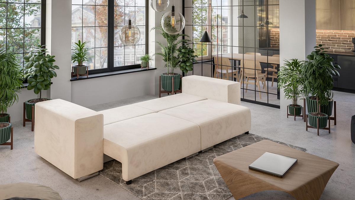 BIGSOFA Kami Microfaser Beige - Silberfarben/Creme, Kunststoff/Textil (290/80/110cm) - S-Style Möbel