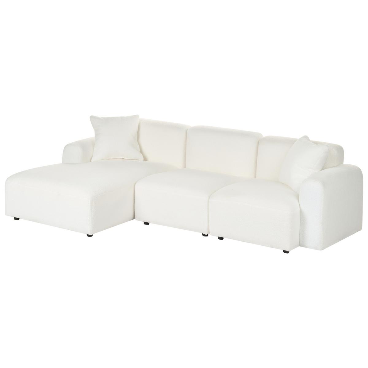 ECKSOFA Modul 3-Sitzer Bouclé Weiß rechtsseitig Hede - Weiß, Textil (244/148cm) - Beliani