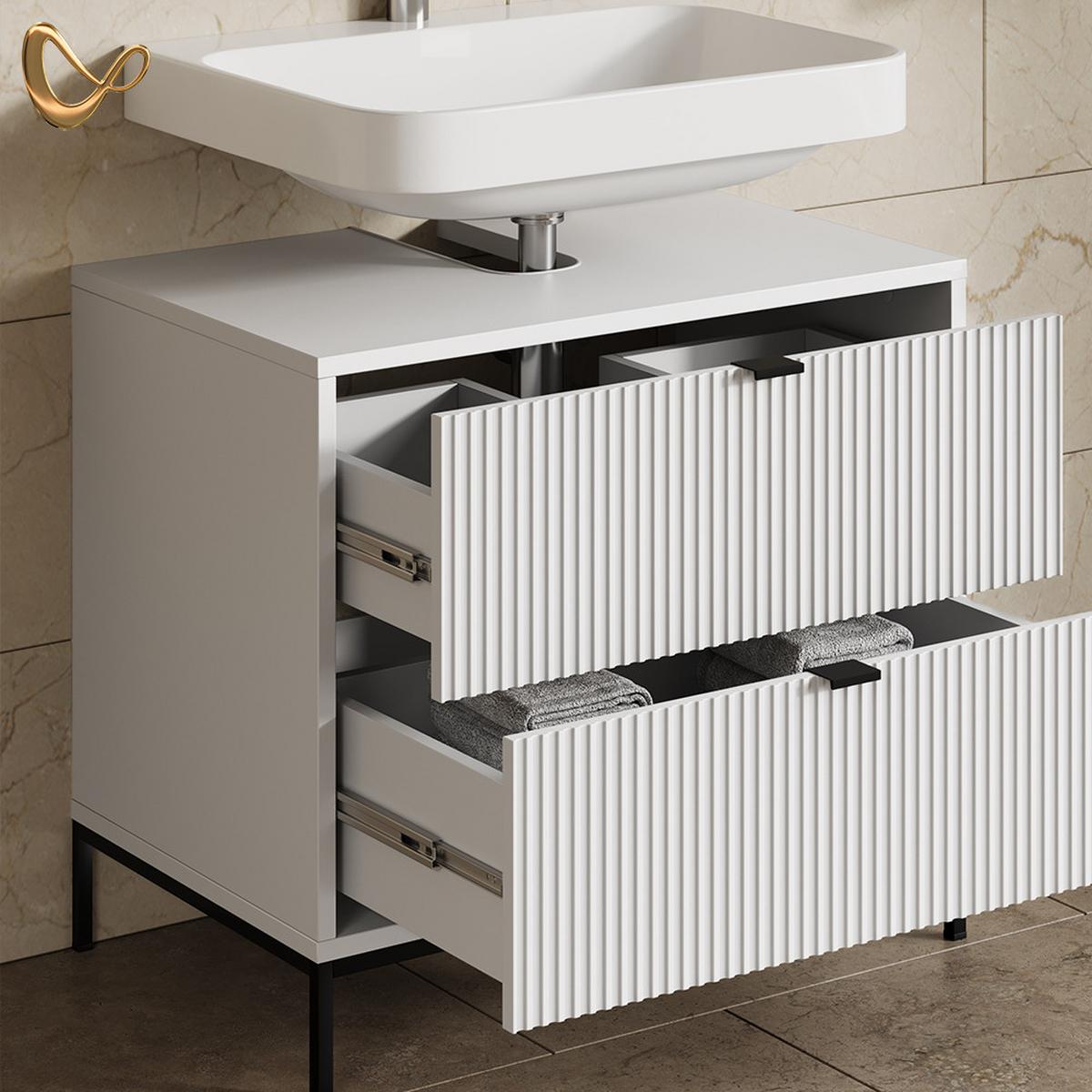 WASCHBECKENUNTERSCHRANK Aterno Weiß 70 x 63 cm mit 2 ausziehbaren Schubladen - Weiß, Holzwerkstoff (70/63/45.1cm) - Livinity®