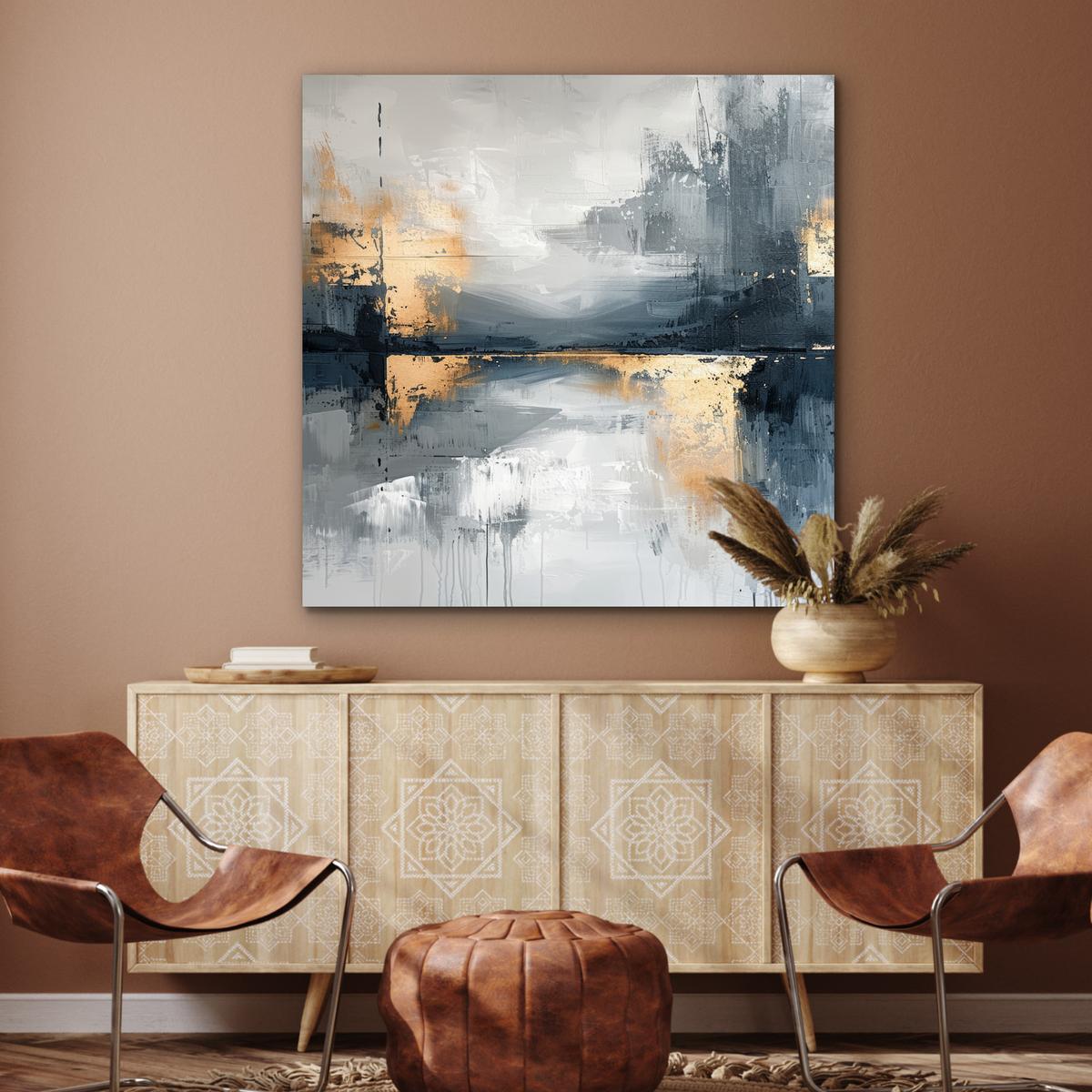 METALLBILD Kunst - Grau - Gold - Abstrakt 90x90 cm - Dunkelgrau, Metall (90/90cm) - MuchoWow