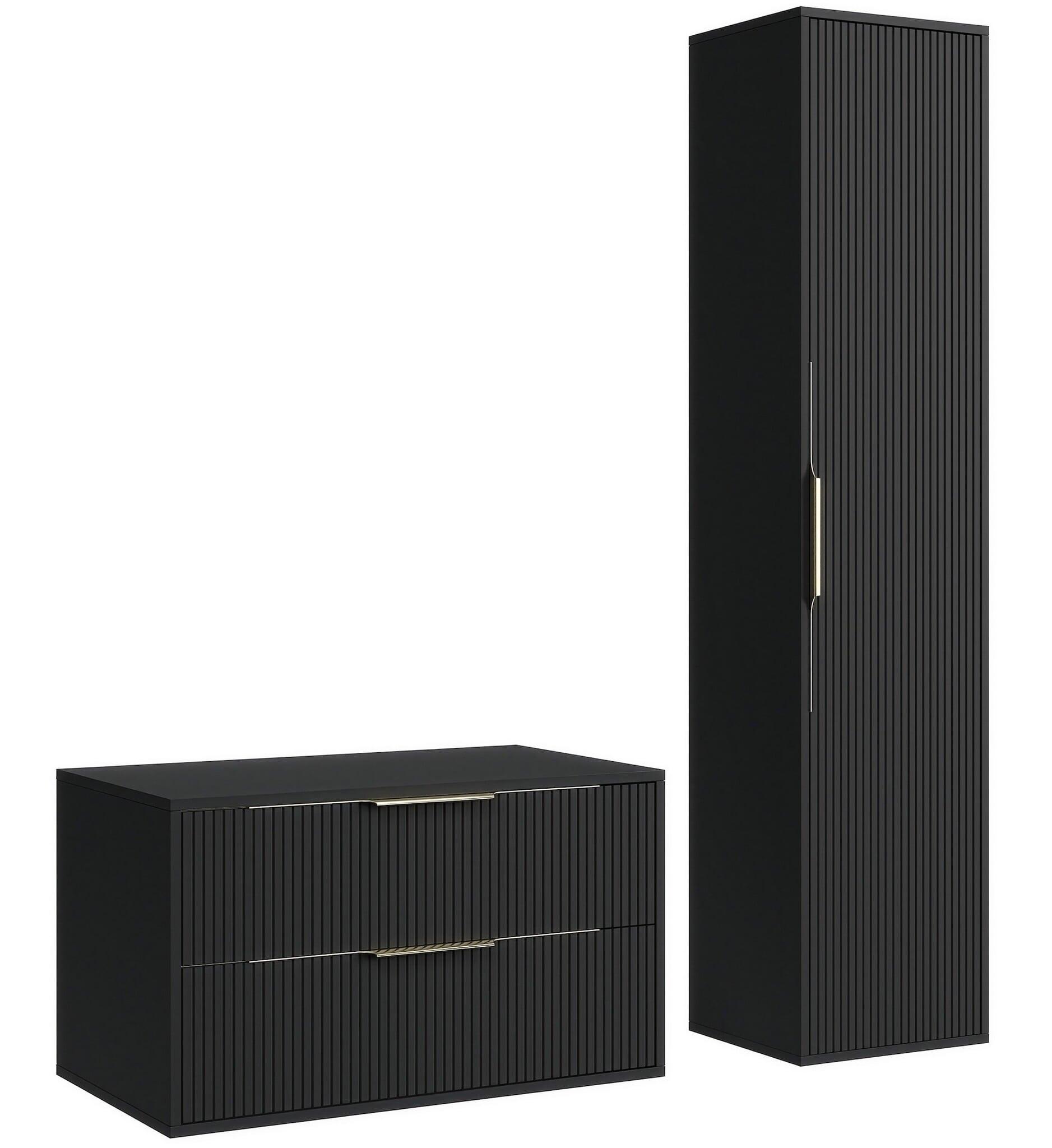 BADMÖBEL-SET Rimini 2 Teile Schwarz Matt - 80 x 46 x 46 cm - Schwarz, Holz (80/46/46cm) - Badplaats