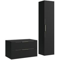 BADMÖBEL-SET Rimini 2 Teile Schwarz Matt - 80 x 46 x 46 cm - Schwarz, Holz (80/46/46cm) - Badplaats
