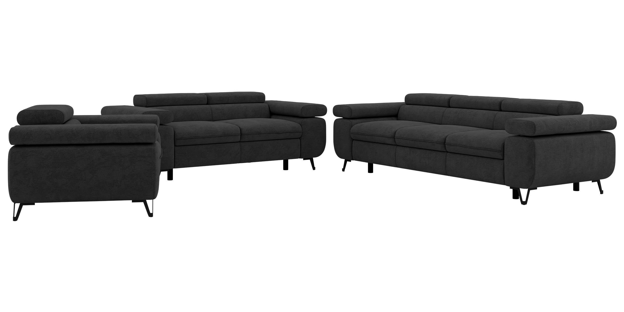 SITZGARNITUR PETER 1+2+3 - Dunkelgrau Stukture - Dunkelgrau/Graphitfarben, Textil/Metall (262/76/99cm) - MKS
