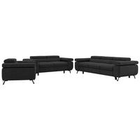 SITZGARNITUR PETER 1+2+3 - Dunkelgrau Stukture - Dunkelgrau/Graphitfarben, Textil/Metall (262/76/99cm) - MKS