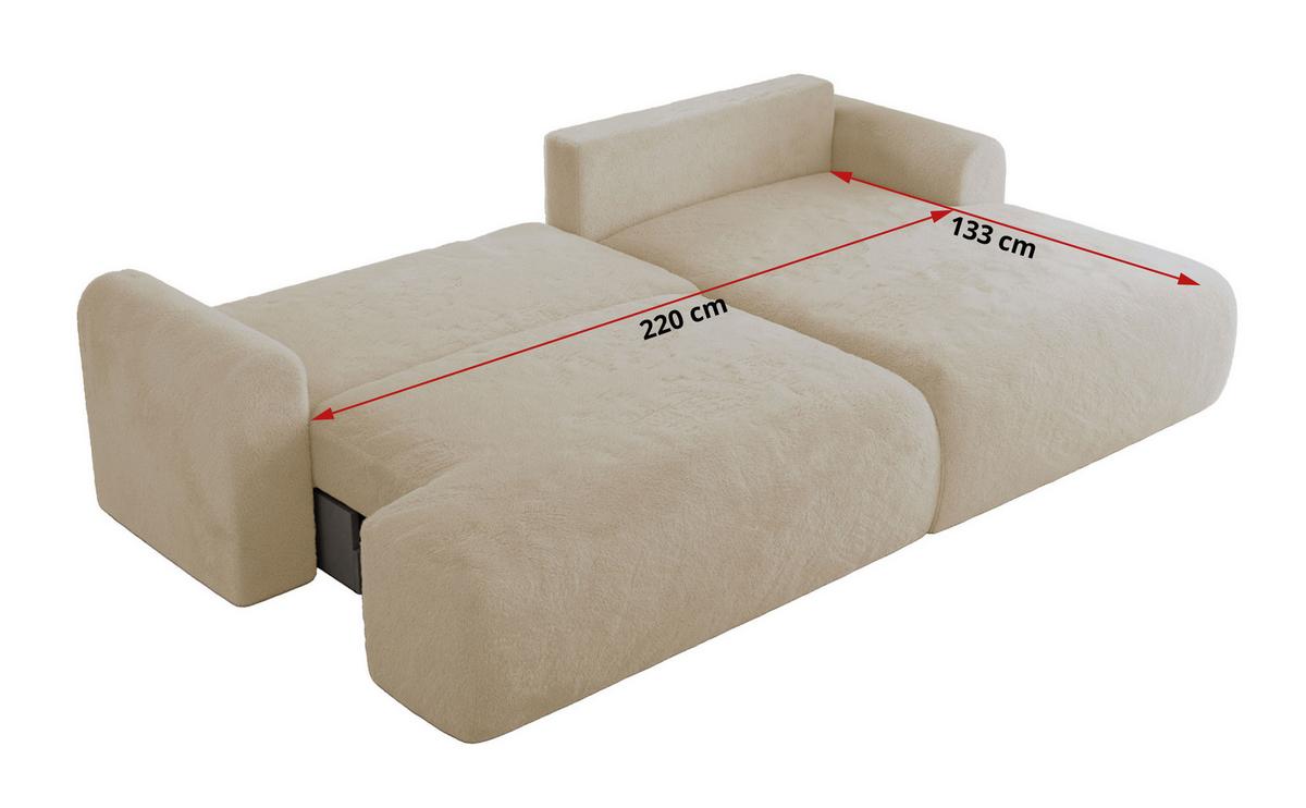 ECKSCHLAFSOFA TONO L Creme Plüsch - links - Creme/Schwarz, Kunststoff/Textil (260/150cm) - MKS