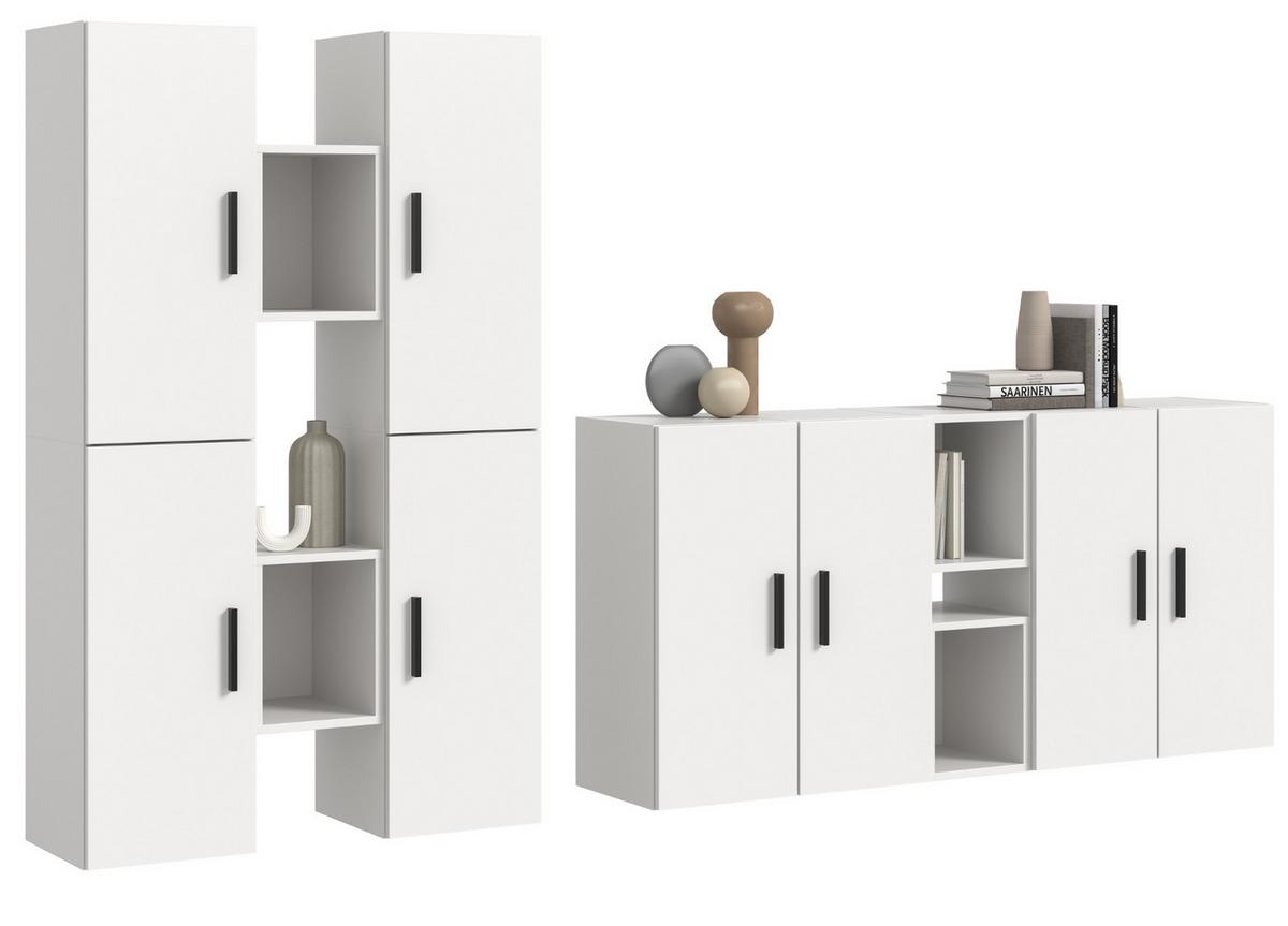 WOHNWAND weiß 259 x 184 cm, Wohnkombination hängend / stehend - Schwarz/Weiß, Holzwerkstoff/Kunststoff (259/151/34cm) - Inn.Furn