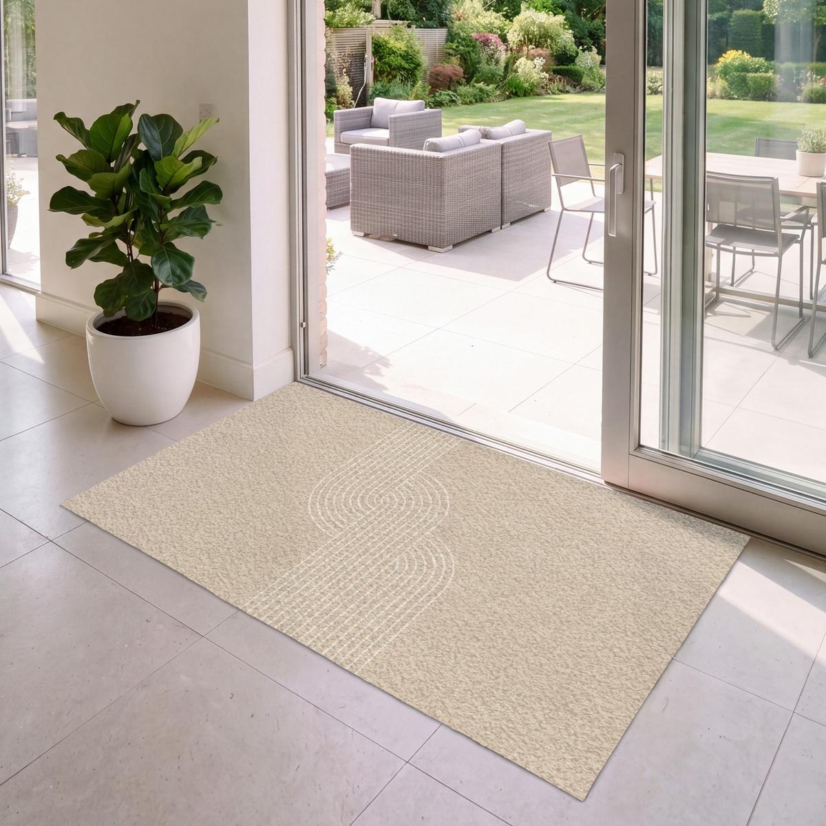 FUSSMATTE Parallele Linien - Leichte Textur - Beige Türmatte 150x90 cm - Beige, Kunststoff (150/0.4cm) - MuchoWow