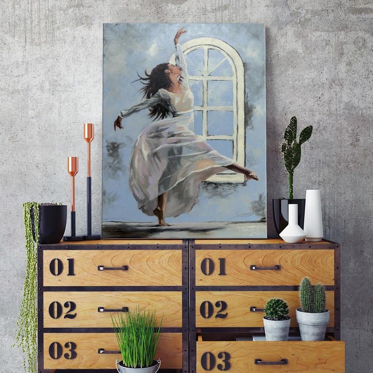 LEINWANDBILD Ballerina Tänzerin 40x60cm - Blau, Textil (40/60cm) - Feeby