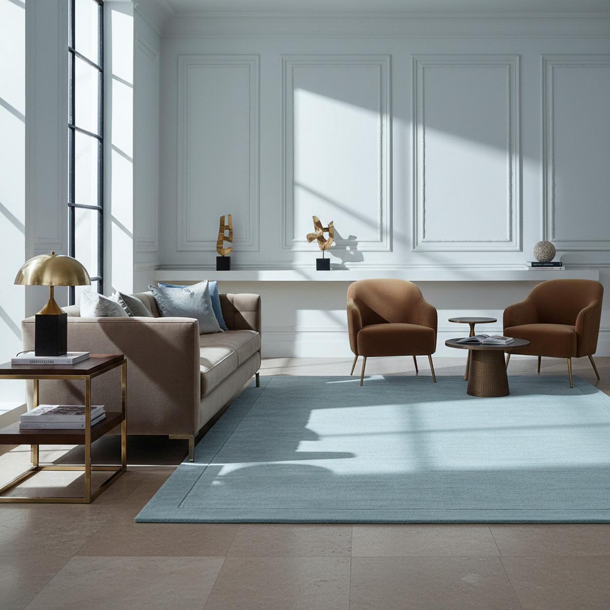 WOLLTEPPICH handgewebt STOW, mit Bordüre, Hellblaugrün, 160 x 230 cm - Blau, Textil (230/160cm) - KADIMA DESIGN