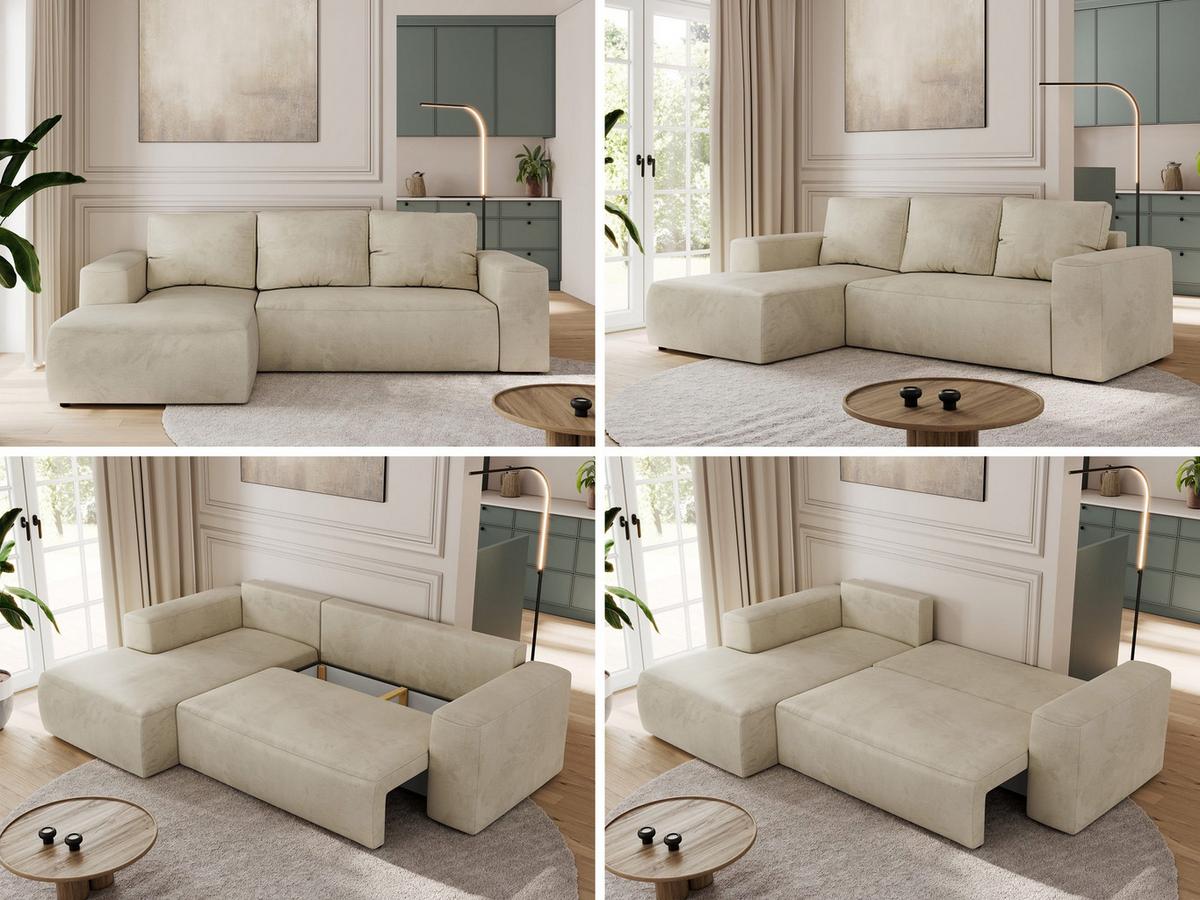 ECKSOFA TRENTINO L Beige Velvet - Links - Beige/Schwarz, Kunststoff/Textil (266/164cm) - MKS