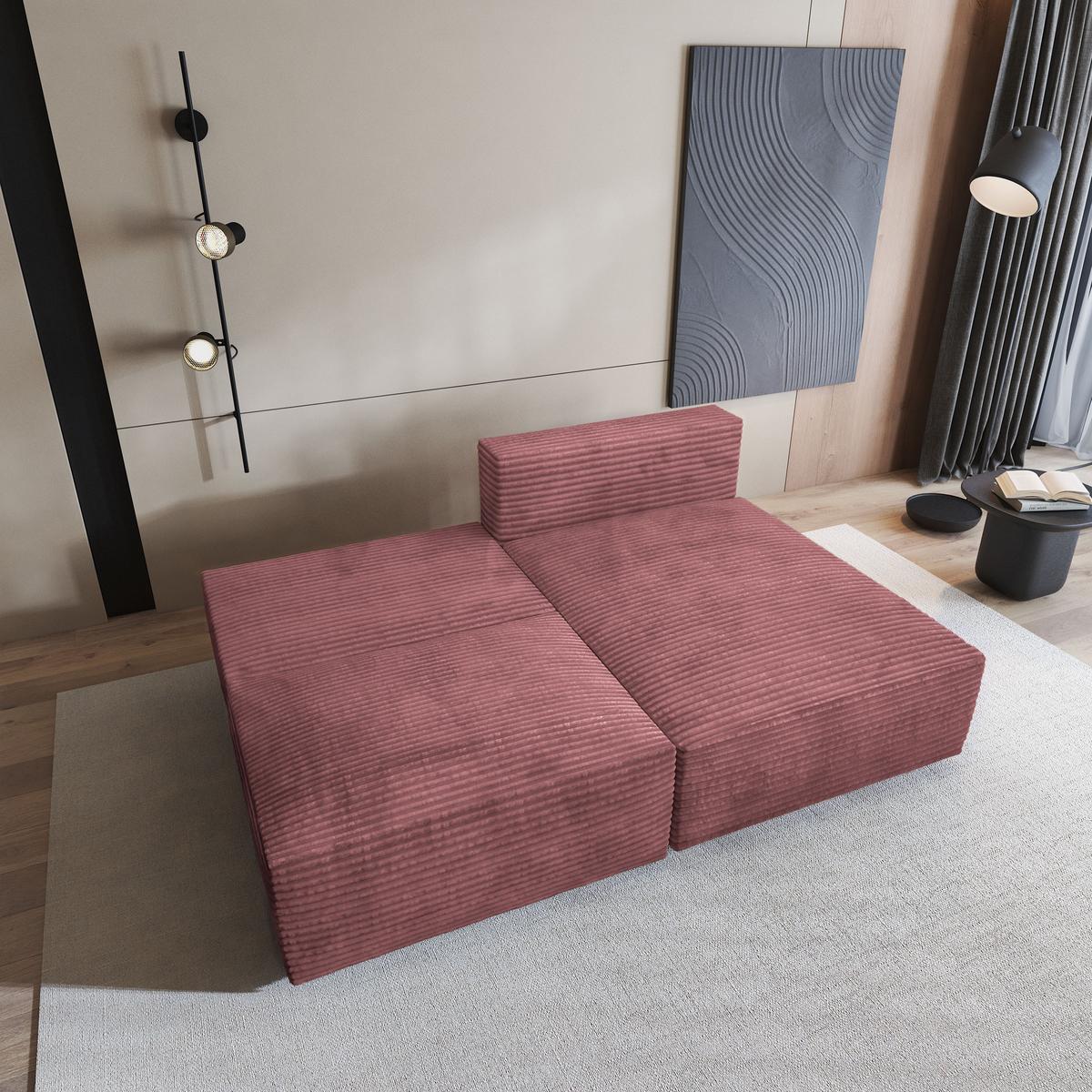 ECKSOFA FIORO Rosa Kordstoff mit Schlaffunktion - Rosa, Holz (204/148cm) - MASSENO