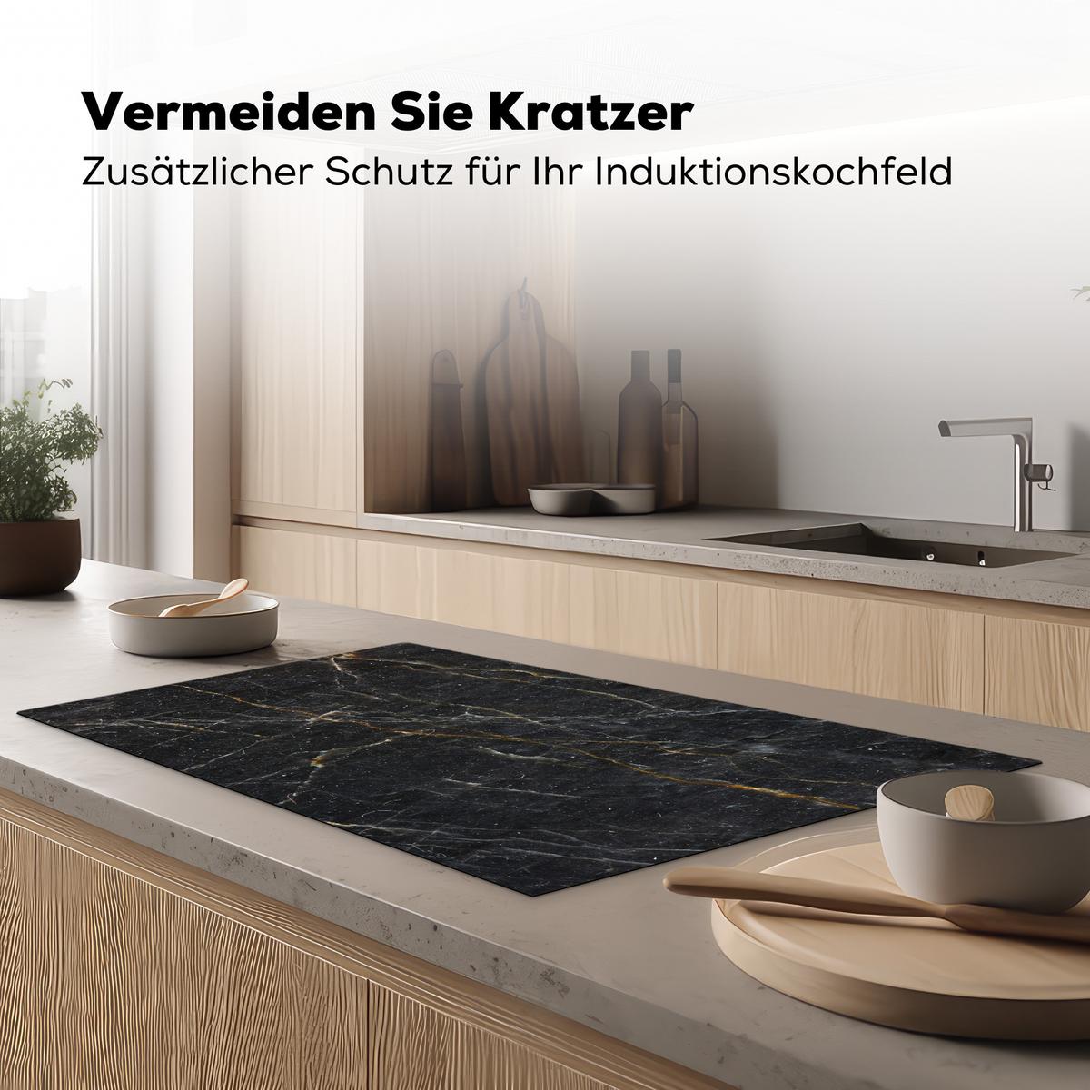 HERDABDECKPLATTE Marmor - Schwarz - Gold - Grau - Marmorstruktur Induktionsschutz 91.6x52.7 cm - Goldfarben, Kunststoff (91.6/52.7/0.2cm) - MuchoWow