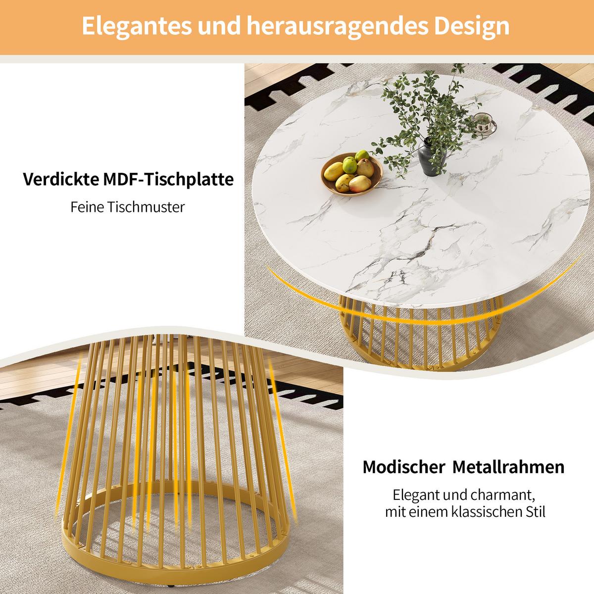 ESSTISCH runder marmor-optik & gold Ø 80 cm für 4 personen - Goldfarben, Holzwerkstoff (80/80/76cm) - Urban Meuble