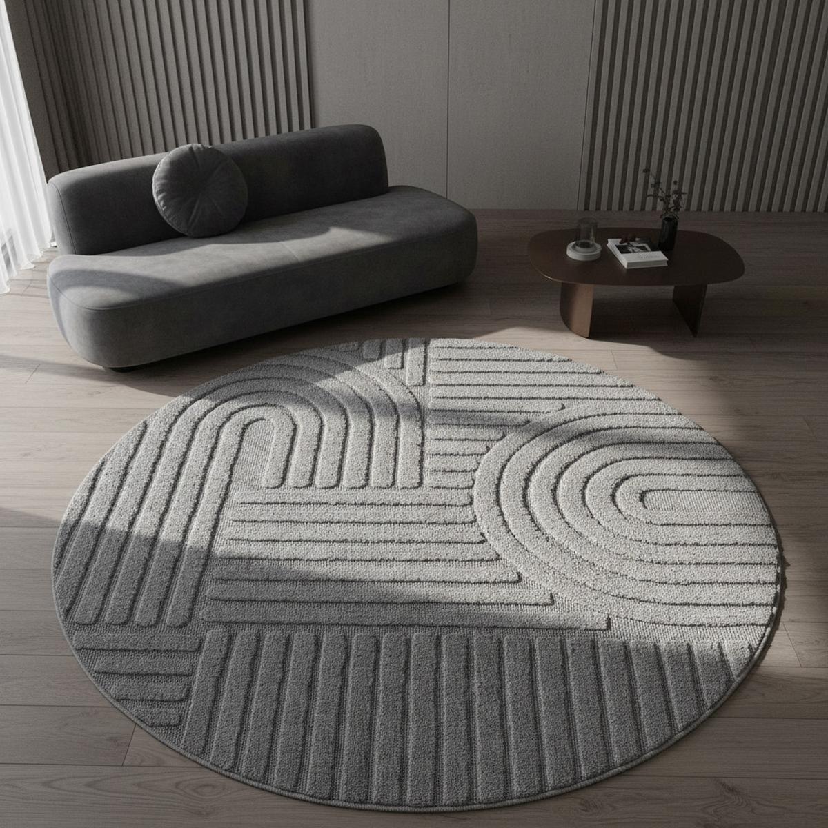 HOCHFLORTEPPICH RIGI, im Skandi-Boho-Stil, Silber, Ø 200 cm - Silberfarben, Textil (200/200cm) - KADIMA DESIGN