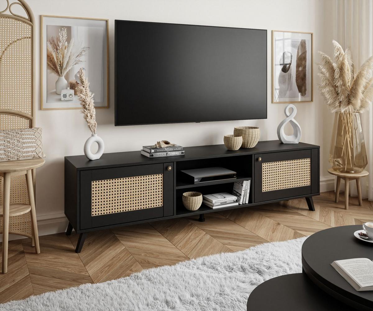 TV-ELEMENT VIENNA 3D mit Wiener Geflechtimitation / Schwarz - Schwarz, Holzwerkstoff (180/49/40cm) - Lookway