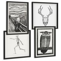 BILDER SET 4er Set - 50x50 cm & 40x60 cm Schwarzer Rahmen - Inspiration Schrei Schädel Eule - Schwarz, Kunststoff (50/50cm) - TULUP