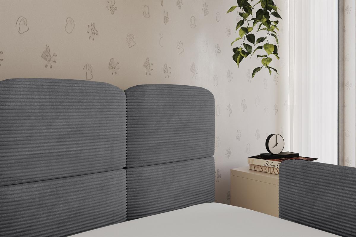 EINZELLBETT Jugendbett mit Bettkasten, Links - KIVY 90x200 Dunkelgrau - Dunkelgrau, Holzwerkstoff/Textil (90/200cm) - ALTDECOR