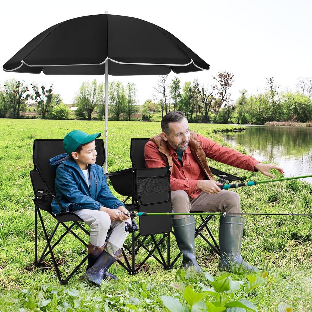 CAMPINGSTUHL Schwarz(2er-Set) - Schwarz, Metall (160/85/55cm) - COSTWAY