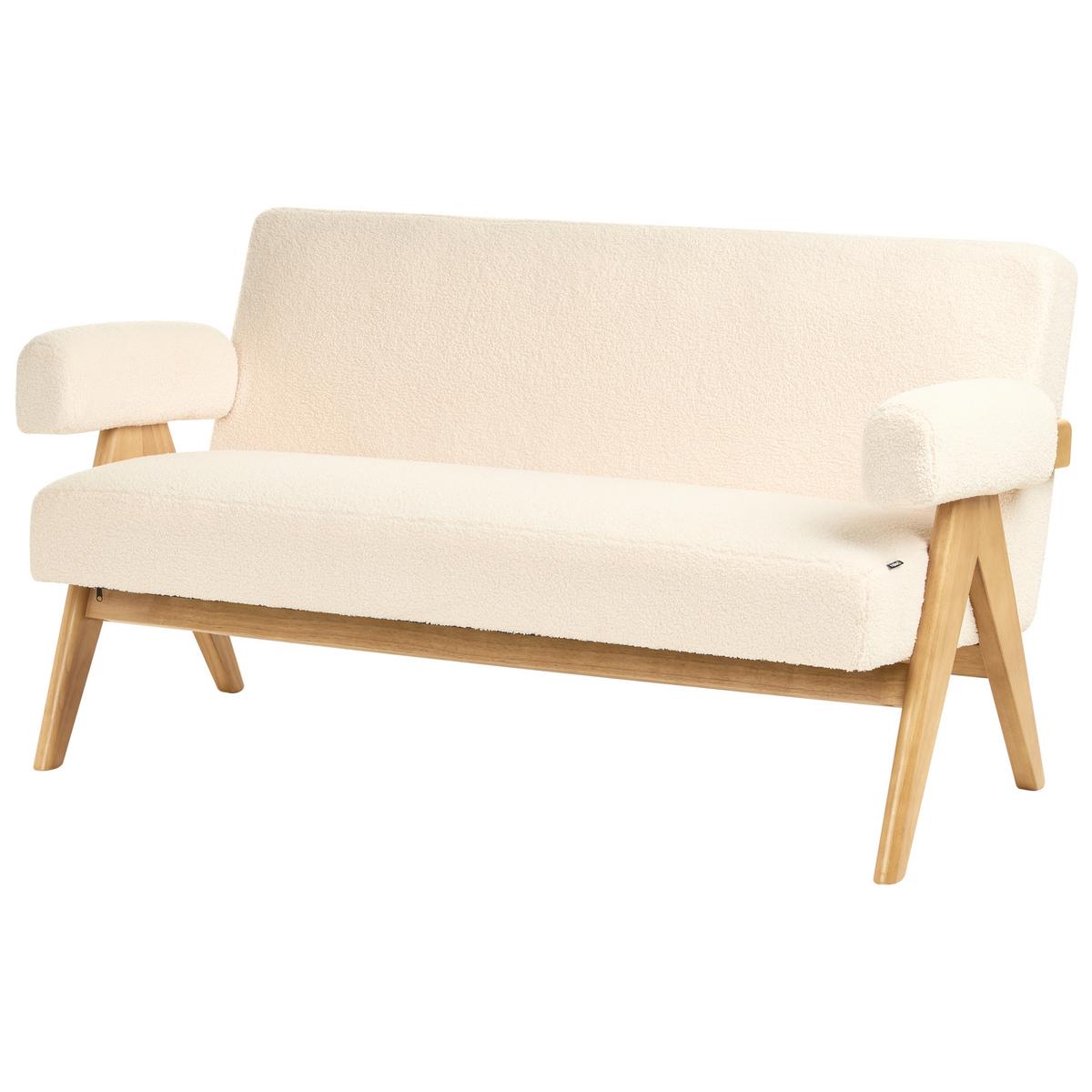 SOFA-SET Bouclé Cremeweiß/Hellbraun Tamre - Creme/Weiß, Textil (148/79/78cm) - Beliani