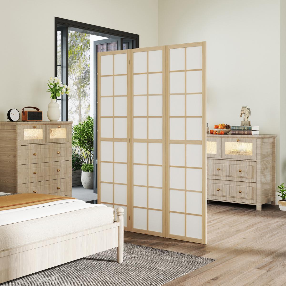 PARAVENT Kiefernholz Vliesstoff Naturholz - Naturfarben, Holz/Textil (1.7/170/120cm) - HOMCOM