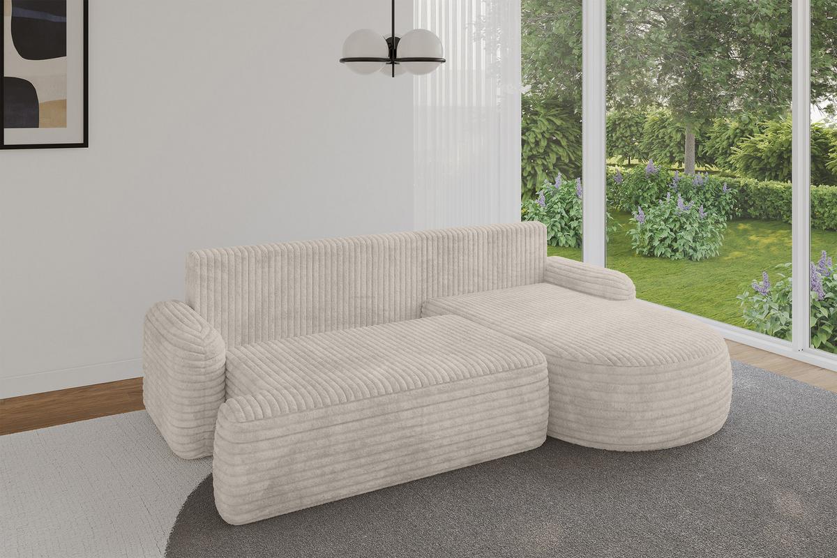 ECKSOFA mit Schlaffunktion und Bettkasten LIRA-L - 264x172x89 Creme - Creme, Holzwerkstoff/Textil (172/264cm) - ALTDECOR