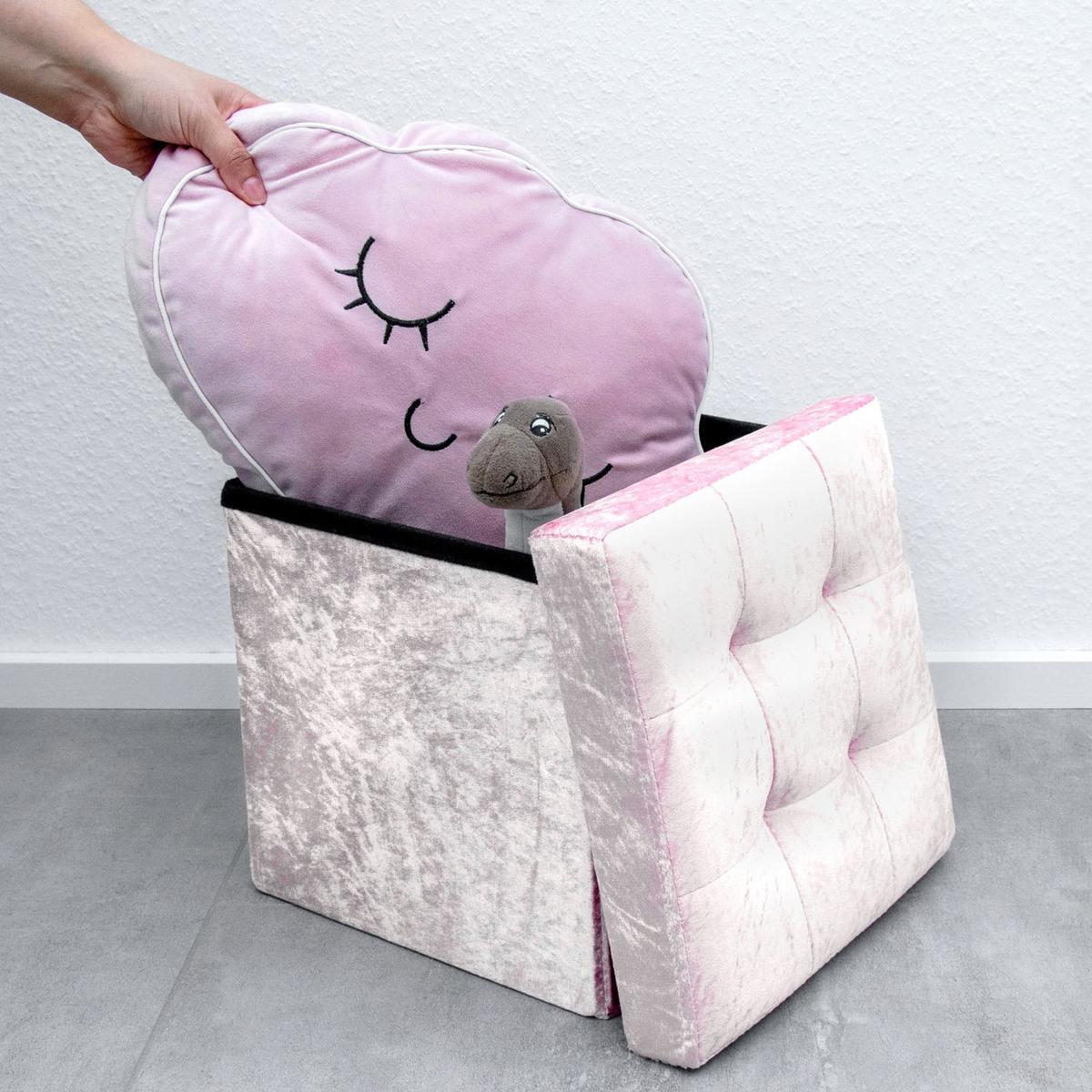 SITZHOCKER Faltbar mit Samtbezug 30/30/30 cm (Rosa) - Rosa, Karton (30/30/30cm) - Intirilife