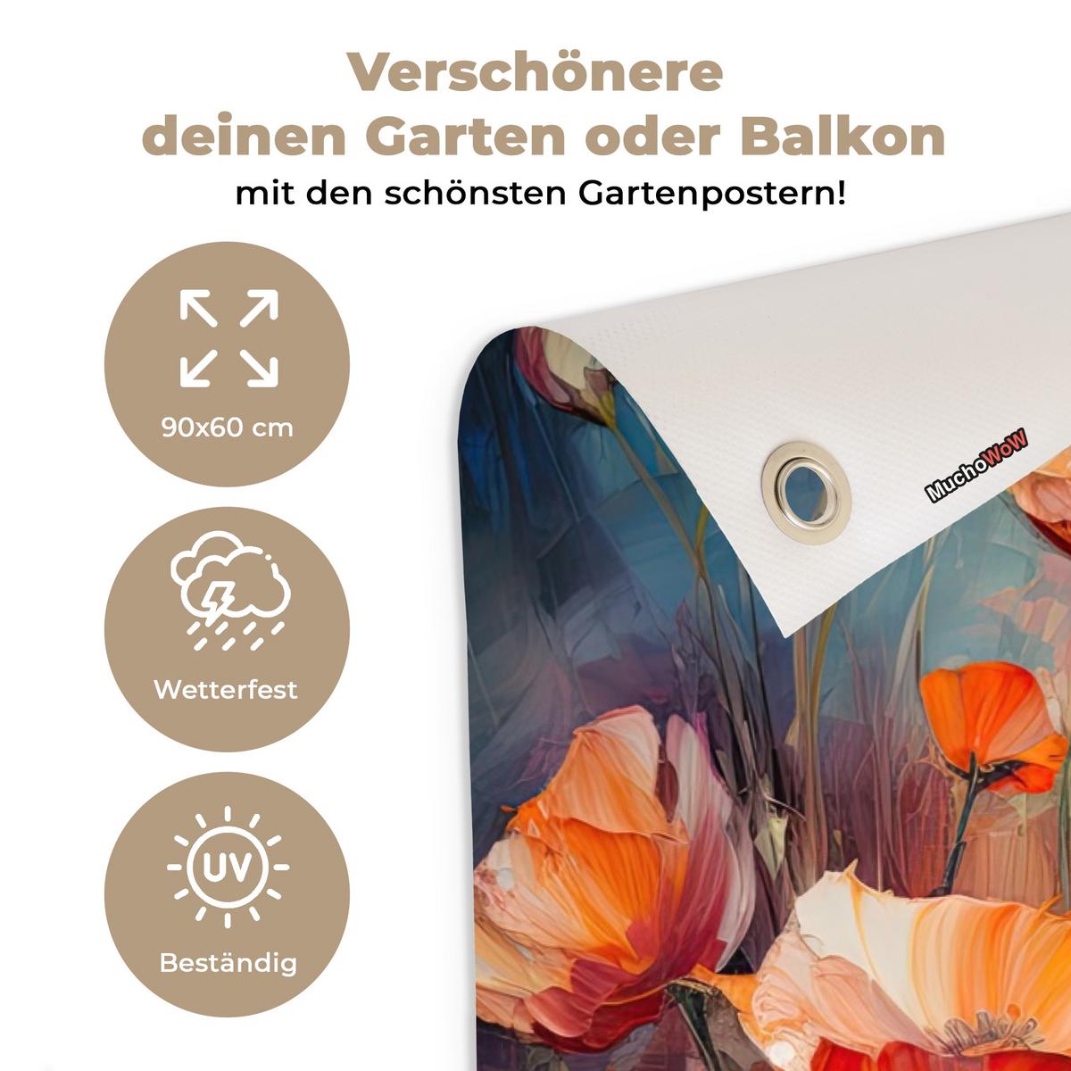 GARTENPOSTER Blumen - Aquarell - Kunst - Botanisch - Natur Gartendeko 90x60 cm - Orange, Kunststoff (90/60/0.2cm) - OnlyWow
