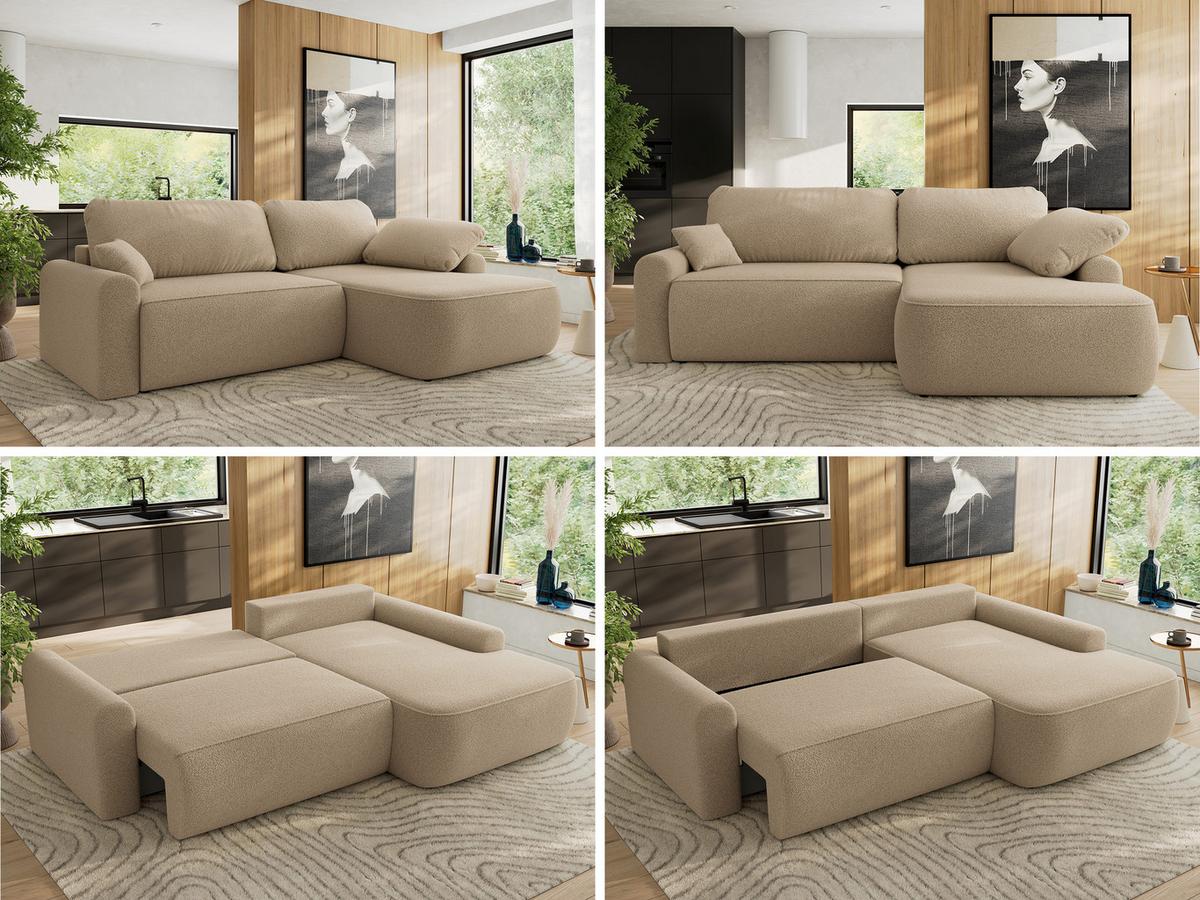 ECKSCHLAFSOFA CUBO L Hellbraun Boucle - rechts - Schwarz/Braun, Kunststoff/Textil (187/273cm) - MKS