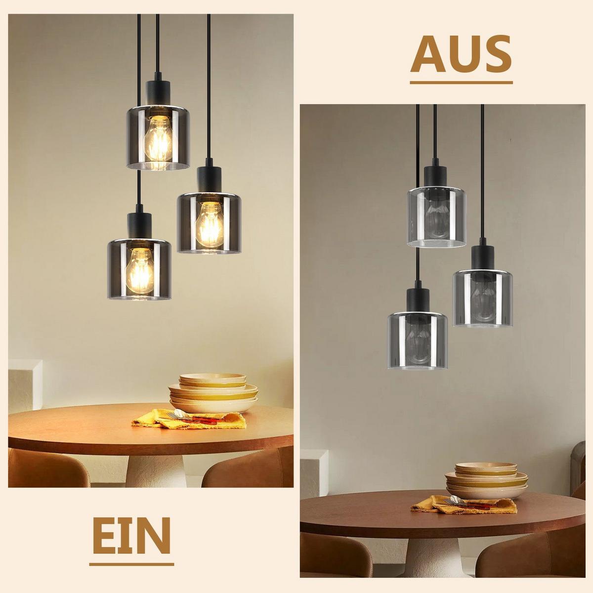 PENDELLEUCHTE Klassik 3-flammig 26/26/195 cm - Grau, Glas (26/26/195cm) - Nettlife